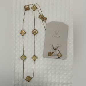 NWT Bijou Brigette Shell & Gold Long Necklace & Dangle Earrings Set